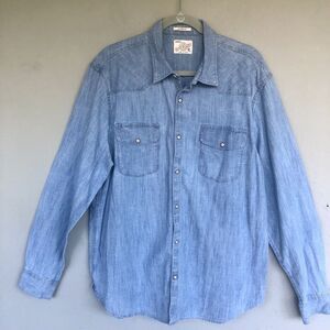 Lucky Brand Pearl Snap Denim Shirt Mens XL Blue Medium Wash Pockets Western